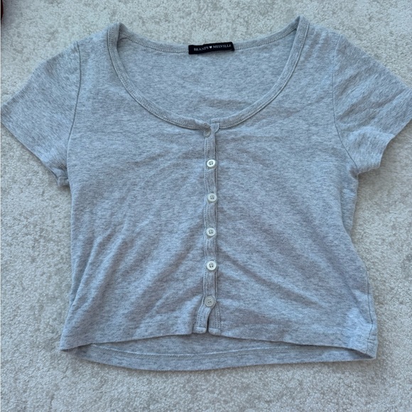 Brandy Melville Light Gray button up baby tee - Picture 1 of 2